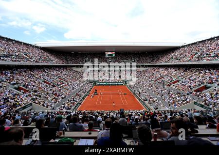 Roland Garros, Paris, France. 8 juin 2024. Tournoi de tennis français Open 2024, jour 14 ; zone de presse de l'État Roland Garros vue le jour des finales féminines crédit : action plus Sports/Alamy Live News Banque D'Images