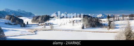 Winterlandschaft im Allgäu Panorama Winter-Landschaft im Allgäu BEI Steingaden mit Biberschwöller See Steingaden Bayern - Allgäu Deutschland *** Winte Banque D'Images