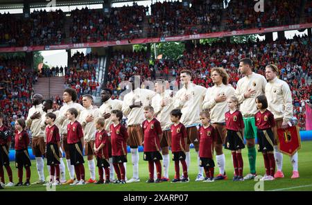 Bruxelles, Belgique. 08 juin 2024. Les joueurs belges photographiés au début d'un match amical entre l'équipe nationale belge de football Red Devils et l'équipe nationale du Luxembourg, au stade Roi Baudouin (stade Roi Baudouin - Koning Boudewijnstadion), à Bruxelles, samedi 08 juin 2024. Les Red Devils se préparent pour les prochains Championnats d'Europe Euro 2024 en Allemagne. BELGA PHOTO VIRGINIE LEFOUR crédit : Belga News Agency/Alamy Live News Banque D'Images