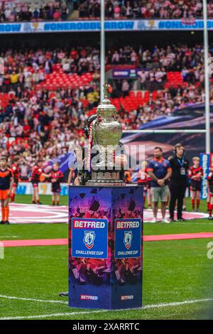 Wembley, Londres, Royaume-Uni. 8 juin 2024. Finale de la Betfred Challenge Cup Rugby : Warrington Wolves vs Wigan Warriors au stade de Wembley. Le trophée Challenge Cup sur le terrain avant la sortie des joueurs. Crédit James Giblin Photography/Alamy Live News. Banque D'Images