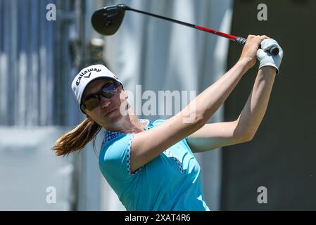 Galloway, NJ, États-Unis. 8 juin 2024. Jenny Coleman, de Californie, s'est envolée lors du ShopRite LPGA Classic à Galloway, NJ Mike Langish/CSM/Alamy Live News Banque D'Images