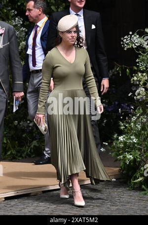 Chester, Angleterre. ROYAUME-UNI. 07 juin 2024. La princesse Eugénie assiste au mariage de Hugh Grosvenor, Duc de Westminster et Olivia Henson à la Cathedra de Chester Banque D'Images