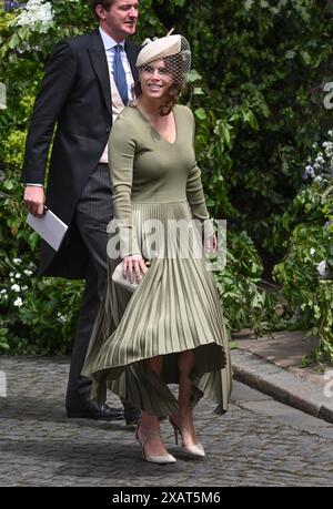 Chester, Angleterre. ROYAUME-UNI. 07 juin 2024. La princesse Eugénie assiste au mariage de Hugh Grosvenor, Duc de Westminster et Olivia Henson à la Cathedra de Chester Banque D'Images