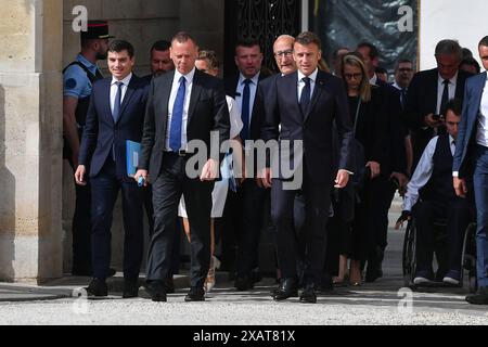 Julien Mattia/le Pictorium - visite d'Etat du Président américain Joe Biden In, France. 08 juin 2024. France/Ile-de-France (région)/Paris - le Président Emmanuel Macron revient au Palais de l'Elysée après une rencontre au Bristol avec le Président des Etats-Unis d'Amérique, à Paris, le 8 juin 2024. Crédit : LE PICTORIUM/Alamy Live News Banque D'Images