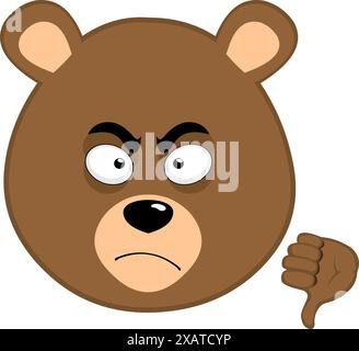 illustration vectorielle visage ours brun dessin animé grizzly, avec le pouce pointant vers le bas dans le concept de non approuvé ou pas similaire Illustration de Vecteur