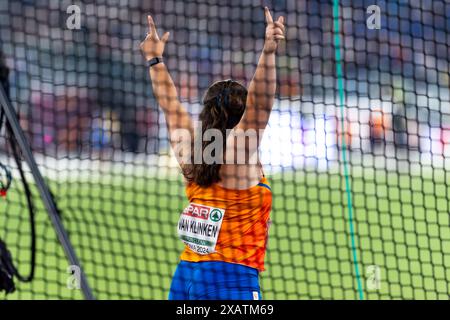 Rome, Italie. 08 juin 2024. ROME, ITALIE - 8 JUIN : Jorinde Van Klinken, des pays-Bas, en compétition dans le Discus Throw Men lors de la deuxième journée des Championnats d'Europe d'athlétisme - Rome 2024 au Stadio Olimpico le 8 juin 2024 à Rome, Italie. (Photo de Joris Verwijst/Agence BSR) crédit : Agence BSR/Alamy Live News Banque D'Images