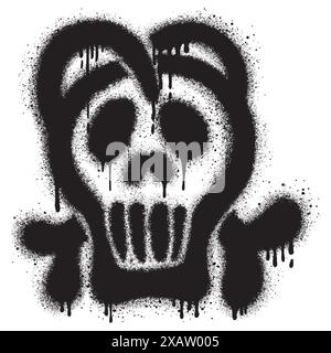 Crâne de graffiti peint pulvérisé. icône de crâne graffiti avec pulvérisation en noir sur blanc. Illustration vectorielle. Illustration de Vecteur