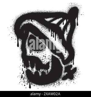 Crâne de graffiti peint pulvérisé. icône de crâne graffiti avec pulvérisation en noir sur blanc. Illustration vectorielle. Illustration de Vecteur