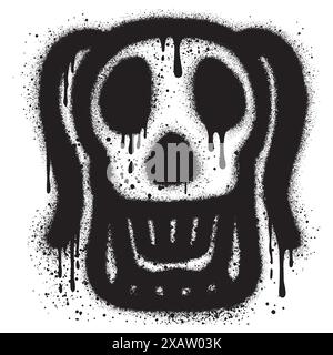 Crâne de graffiti peint pulvérisé. icône de crâne graffiti avec pulvérisation en noir sur blanc. Illustration vectorielle. Illustration de Vecteur