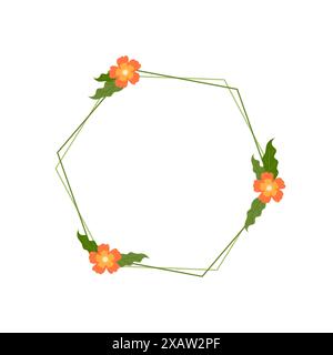 Cadre floral hexagonal avec fleurs et feuilles abstraites. Bordures de feuillage botanique décoratives minimalistes illustration vectorielle isolée Illustration de Vecteur