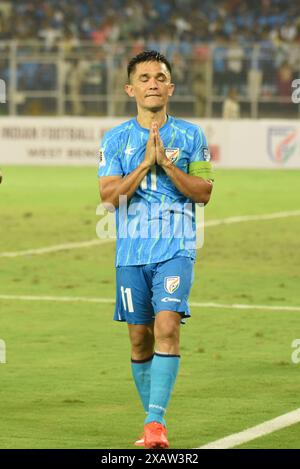 Kolkata, Ciudad de Mexico, Inde. 6 juin 2024. Sunil Chhetri de l'équipe nationale indienne de football, est reçu lors d'une cérémonie de bienvenue par la Fédération indienne de football avant le prochain match de l'Inde contre l'Afghanistan. Le 6 juin 2024 à Kolkata, Inde. (Crédit image : © Dipa Chakraborty/eyepix via ZUMA Press Wire) USAGE ÉDITORIAL SEULEMENT! Non destiné à UN USAGE commercial ! Banque D'Images