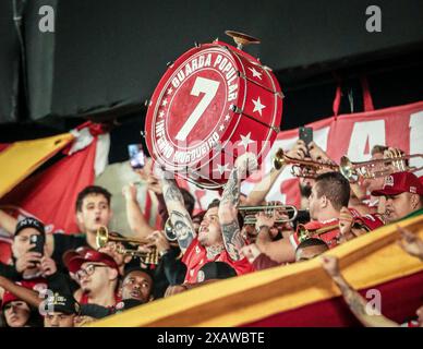 Caxias do Sul, Brésil. 09 juin 2024. RS - CAXIAS DO SUL - 06/08/2024 - CUP SUL-AMERICANA 2024, INTERNACIONAL x DELFIN - fans de l'Internacional lors d'un match contre Delfin au stade Alfredo Jaconi pour le championnat Copa Sudamericana 2024. Photo : Giancarlo Santorum/AGIF crédit : AGIF/Alamy Live News Banque D'Images