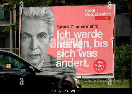 Europawahl 2024 08.06.2024 Wahlplakate vor der Messe an der für in Frankfurt Straße die Europawahl am 09.06.2024 Frankfurt main Hessen Deutschland *** élections européennes 2024 08 06 2024 affiches électorales devant la foire dans la rue de Francfort pour les élections européennes du 09 06 2024 Frankfurt main Hesse Allemagne Banque D'Images