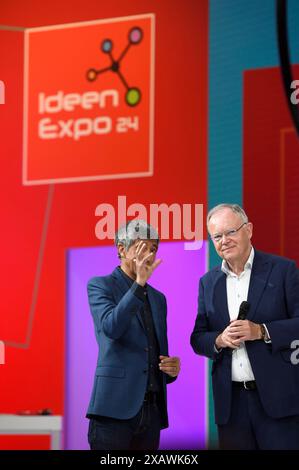 Ranga Yogeshwar und Stephan Weil BEI der Eröffnung der IdeenExpo 2024 in Halle 7 auf dem Messegelände. Hanovre, 08.06.2024 *** Ranga Yogeshwar et Stephan Weil lors de l'ouverture de l'exposition IdeenExpo 2024 dans le Hall 7 du centre des expositions de Hanovre, 08 06 2024 Foto:XC.xNiehausx/xFuturexImagex ideenexpo 4611 Banque D'Images