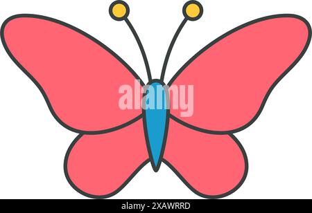 Papillon brillant pop art groovy style vintage imprimé pour t-shirt Vector illustration plate. Insecte ailé de vol figure naturelle isolée sur blanc. Rétro Illustration de Vecteur