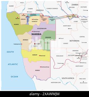 Carte des divisions administratives de Namibie Banque D'Images