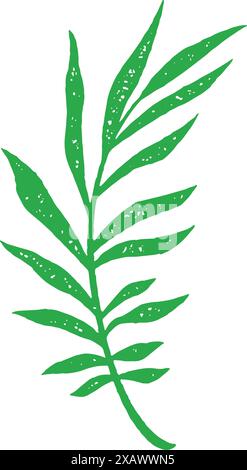 Branche d'arbre vert naturel avec des feuilles et la tige paradis exotique fougère croissance plante à la main grenge dessin texture vecteur illustration. Feuillage végétal tropical Illustration de Vecteur