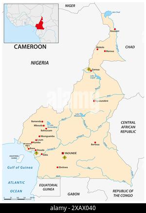 Carte simple de l'état africain du Cameroun Banque D'Images