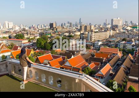 Vue sur la ville de Wat Saket, Golden Mountain, Temple Srakesa, Bangkok, Thaïlande Banque D'Images