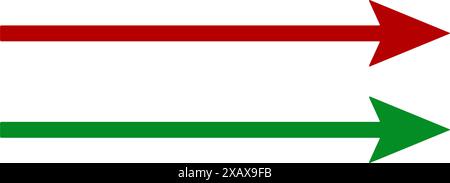 Flèche horizontale longue. Flèche droite rouge et verte vers la droite. Icône vectorielle. Illustration de Vecteur