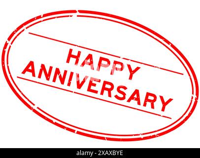 Grunge rouge joyeux anniversaire mot ovale tampon de joint en caoutchouc sur fond blanc Illustration de Vecteur