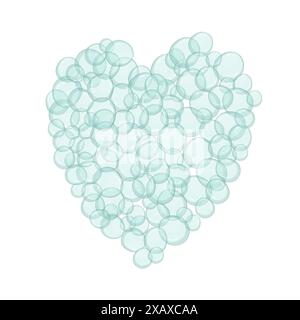 Forme de coeur de dessin animé faite de bulles bleu clair. Isolé sur fond blanc. Illustration de Vecteur