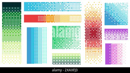 Dégradé de couleurs en pixels. Rétro 80s 90s grille de mosaïque colorée, fond d'arc-en-ciel numérique géométrique avec des formes arc-en-ciel aléatoires. Texture vectorielle. Illustration de Vecteur