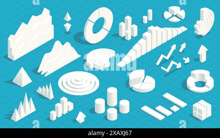 Eléments infographiques isométriques. Graphiques et diagrammes de rapports de données d'entreprise, diagramme statistique et diagramme circulaire, infographies Web. Collection vectorielle Illustration de Vecteur