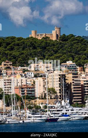 castillo de Bellver et puerto de Palma. Palma, Majorque, islas Baleares, Espagne Banque D'Images