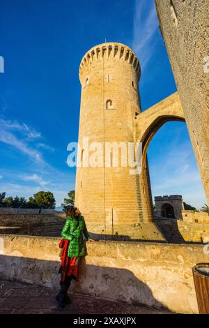 tour d'hommage, Château Bellver -XIVe siècle-, Palma de Majorque, Majorque, Îles Baléares, Espagne Banque D'Images