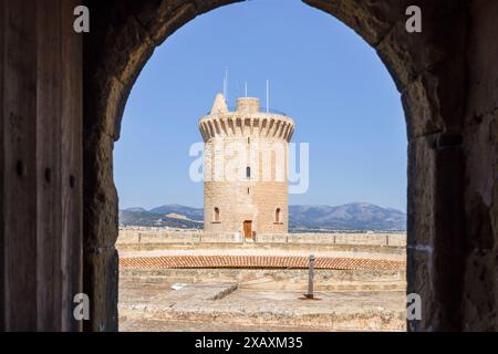 tour d'hommage, Château Bellver -XIVe siècle-, Palma de Majorque, Majorque, Îles Baléares, Espagne Banque D'Images