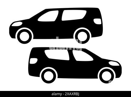 Deux silhouettes de voiture noires sur un fond blanc. Illustration vectorielle. Illustration de Vecteur