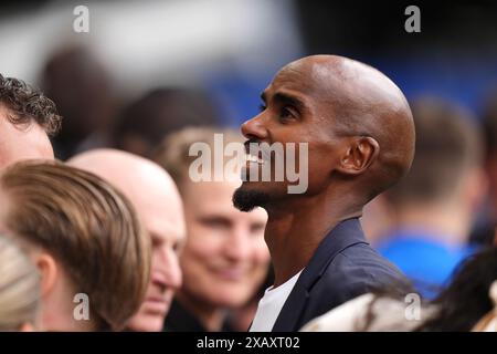 Sir Mo Farah avant l'aide au football pour UNICEF 2024 à Stamford Bridge, Londres. Date de la photo : dimanche 9 juin 2024. Banque D'Images