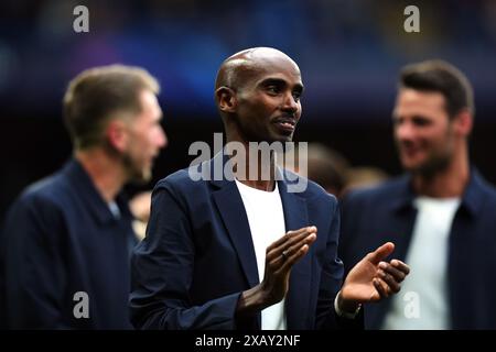 Sir Mo Farah avant l'aide au football pour UNICEF 2024 à Stamford Bridge, Londres. Date de la photo : dimanche 9 juin 2024. Banque D'Images