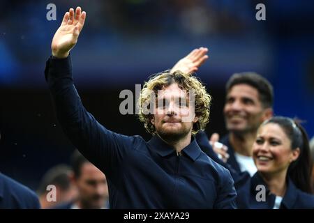 Tom Grennan avant Soccer Aid pour UNICEF 2024 à Stamford Bridge, Londres. Date de la photo : dimanche 9 juin 2024. Banque D'Images