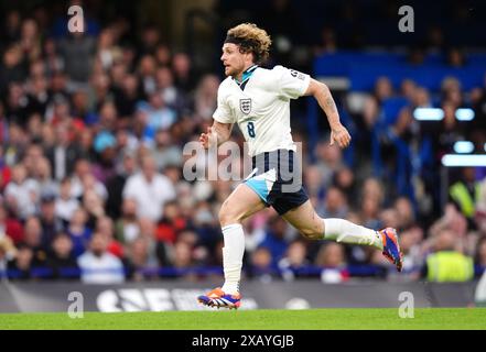 L'anglais Tom Grennan en action lors de Soccer Aid for UNICEF 2024 à Stamford Bridge, Londres. Date de la photo : dimanche 9 juin 2024. Banque D'Images