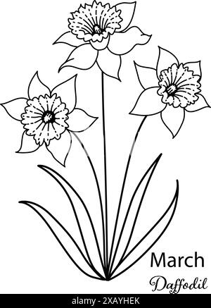 La fleur du mois de naissance de mars est la fleur de jonquille pour la gravure d'impression, la découpe au laser, la coloration et ainsi de suite. Illustration Vecter. Illustration de Vecteur