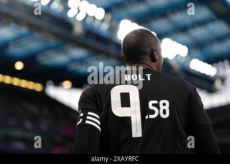 Usain Bolt de World XI pendant Soccer Aid pour UNICEF 2024 à Stamford Bridge, Londres. Date de la photo : dimanche 9 juin 2024. Banque D'Images