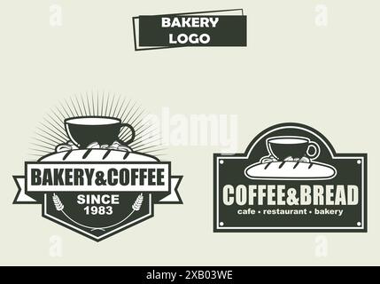 Set de logo vectoriel de boulangerie et de café – parfait pour l'image de marque de café, les boulangeries artisanales, les cafés et les étiquettes de produits de pâtisserie Illustration de Vecteur