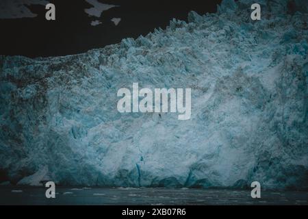 Découvrez la beauté brute des glaciers de l'Alaska avec cette superbe image mettant en valeur les détails complexes et les teintes bleues vibrantes de la glace glaciaire, per Banque D'Images