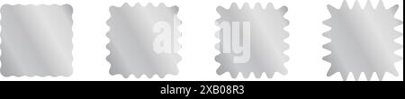 Ensemble d'autocollants carrés argentés avec des bordures courbes. Étiquettes ondulées brillantes, badges, étiquettes de prix, coupons, timbres isolés sur fond blanc. Illustration vectorielle. Illustration de Vecteur