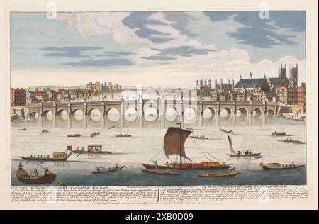 Gravure en couleur d'impression d'une vue générale du sud-est de Londres par Bartholomew Howlett horizon du XVIIIe siècle et perspective historique de paysage urbain gravure aquarelle ancienne impression antique Banque D'Images