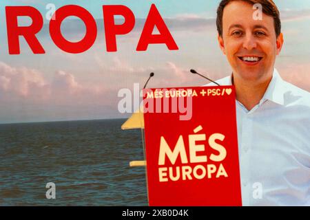 Barcelone, Espagne. 09 juin 2024. Le PSC, branche catalane du PSOE, se proclame vainqueur des élections européennes en Catalogne." El PSC, la rama catalana del PSOE, se proclama ganador de las elecciones europeas en Catalu&#xf1;a." Sur la photo : salvador illa, jaume Collbonil, javi lopez News Politics -Barcelone, Espagne dimanche 9 juin 2024 (photo par Eric Renom/LaPresse) crédit : LaPresse/Alamy Live News Banque D'Images