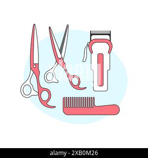 Ensemble de salon de coiffure, coupe de cheveux et outils de salons de beauté pour couper l'illustration vectorielle de cheveux Illustration de Vecteur