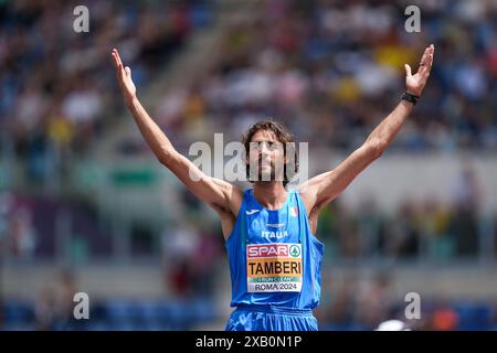 Rome, Italie. 09 juin 2024. Rome, Italie, 9 juin 2024 : Gianmarco Tamberi (Italie) lors de l'épreuve de saut en hauteur lors des Championnats d'Europe d'athlétisme 2024 au Stadio Olimpico à Rome, Italie. (Daniela Porcelli/SPP) crédit : SPP Sport Press photo. /Alamy Live News Banque D'Images