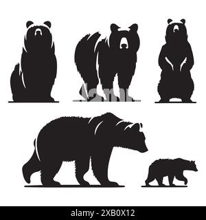 Ensemble silhouette d'ours. Illustration isolée vectorielle Illustration de Vecteur