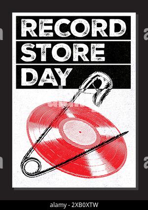 Affiche du jour du magasin de disques, événement musical, vente de vinyle au magasin de vinyle, célébration de sortie spéciale ou exclusive dans les magasins de disques ou magasins, circulaire de l'événement Illustration de Vecteur
