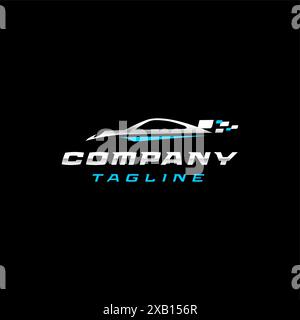 Silhouette de voiture avec design de logo Digital accent. Silhouette de voiture de sport avec drapeau de course Pixelate. Illustration de Vecteur