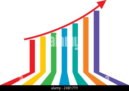 Graphique à barres de la croissance de l'entreprise avec flèche ascendante Illustration de Vecteur