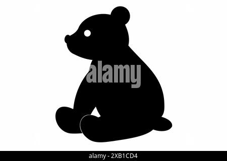 Silhouette noire d'ours jouet dans le profil isolé sur un fond blanc. Mignon bébé ours en peluche. Concept de jouets pour enfants, enfance, amusement, jeu, temps de jeu, mi Illustration de Vecteur